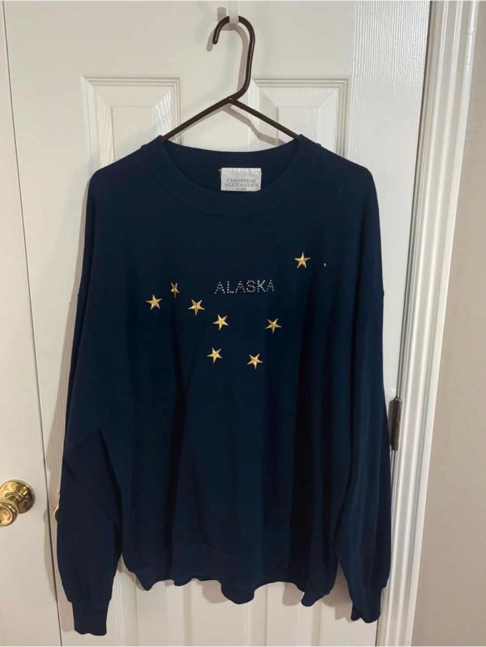 Christine Alexander Navy Crewneck Sweater with Gold Star Motif